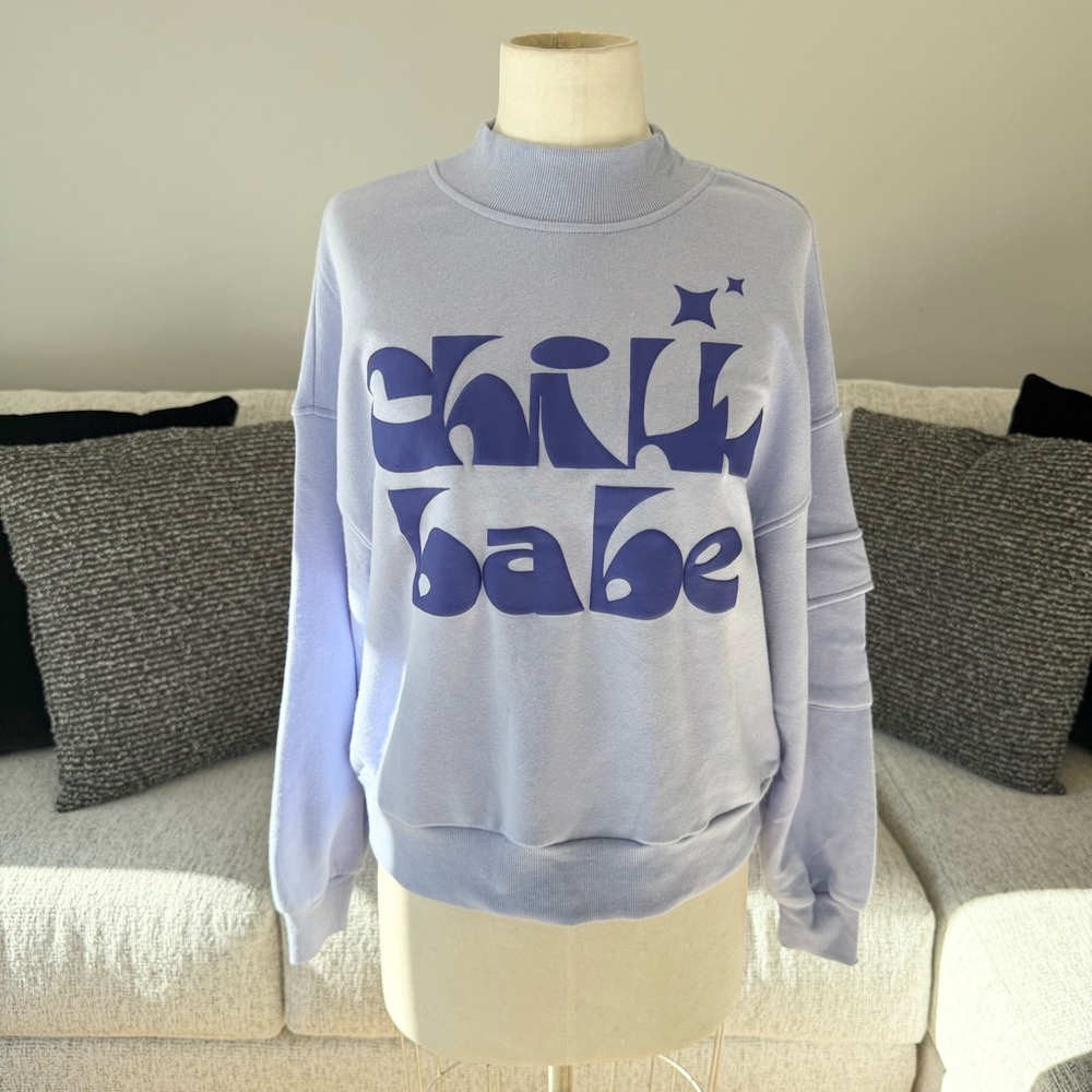 Oversized loose fit M XS Chill Babe Light Blue & Purple Sweatshirt. cropped - Picture 1 of 8